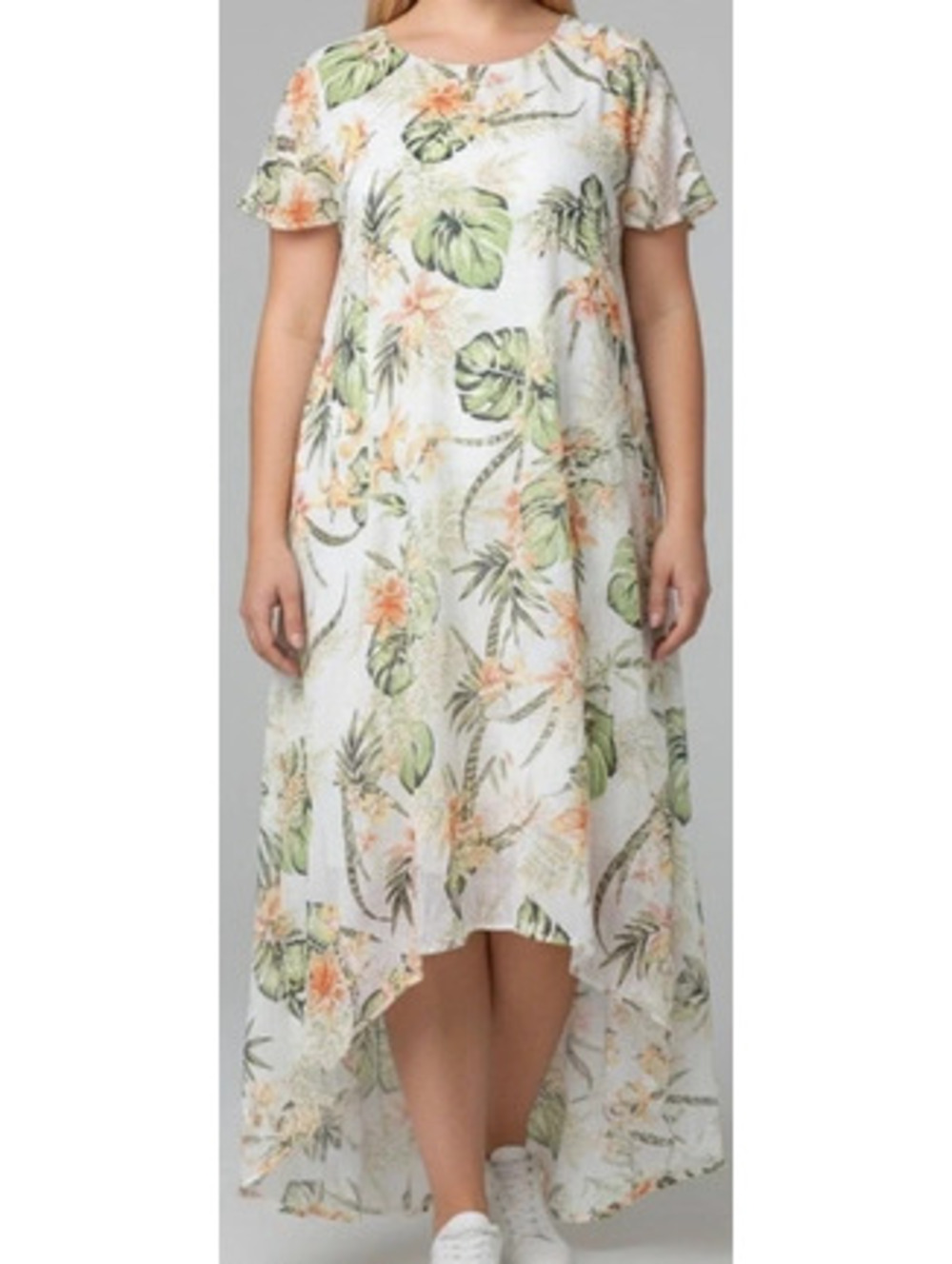 Lily White Tropical High-Low Asymmetric Tunic Dress